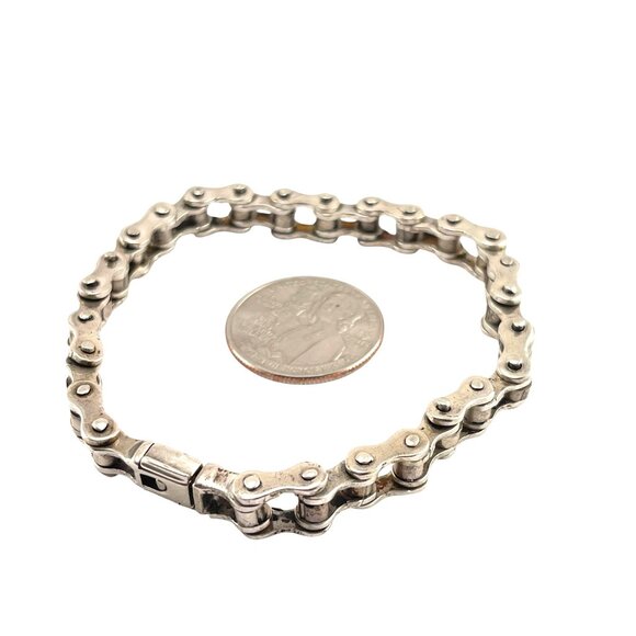 Bike Chain Bracelet Sterling Silver Stainless Steel Heavy Duty Link - Picture 5 of 8